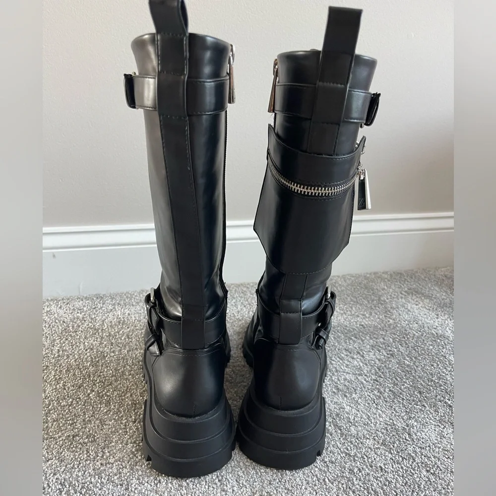 Zara Black Knee-High Lace-Up Boots with Buckles - Picture 2 of 5